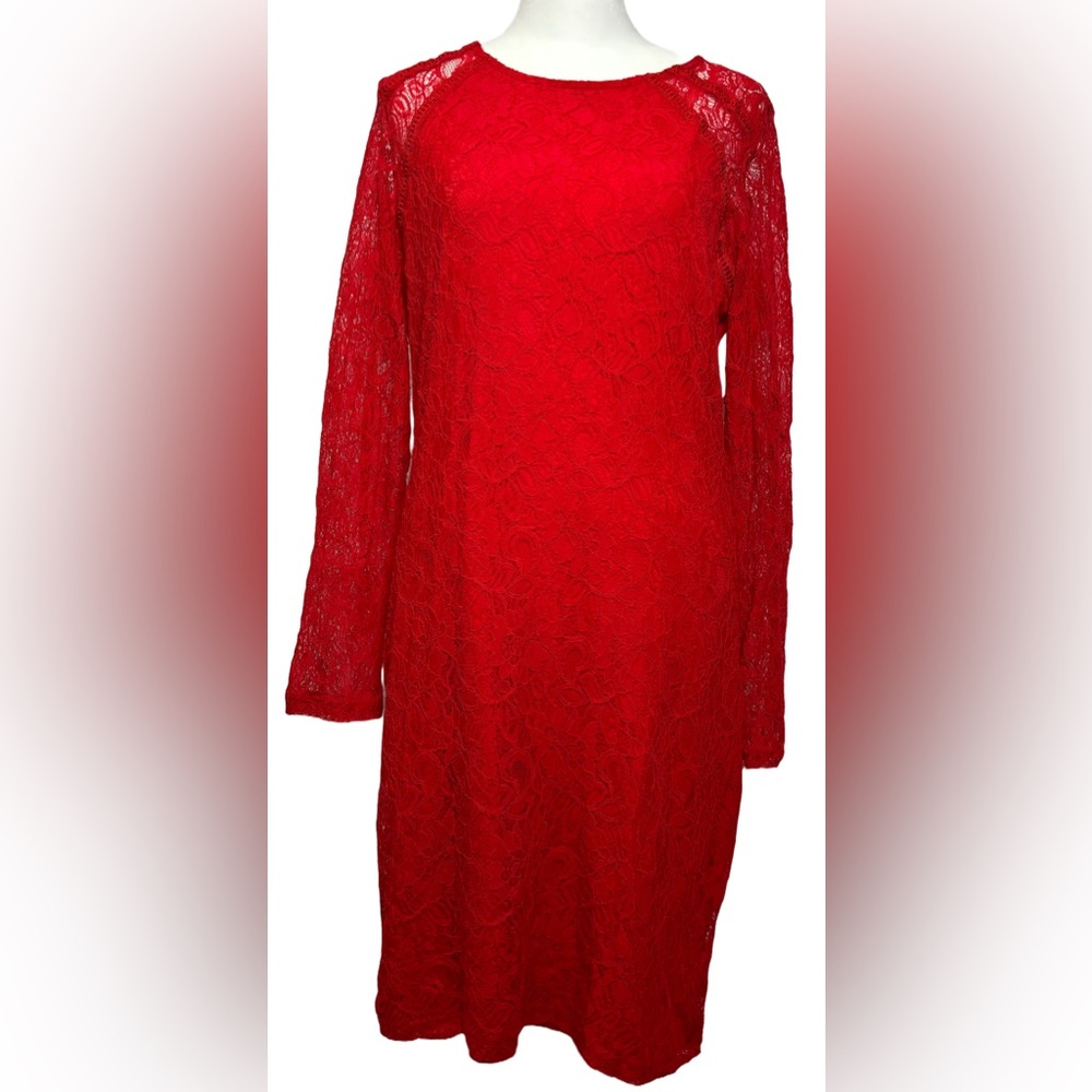 Cubus XL Red Long Sleeve Floral Lace Lined Dress